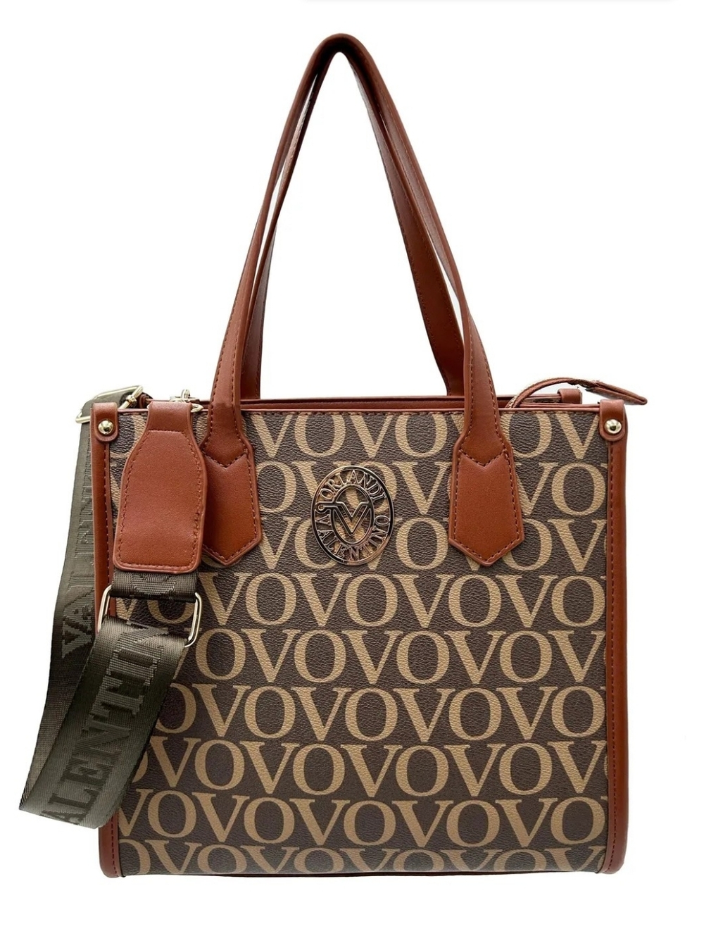 Valentino Orlandi Brown Monogram Tote Bag NWT Vegan Leather Satchel Crossbody